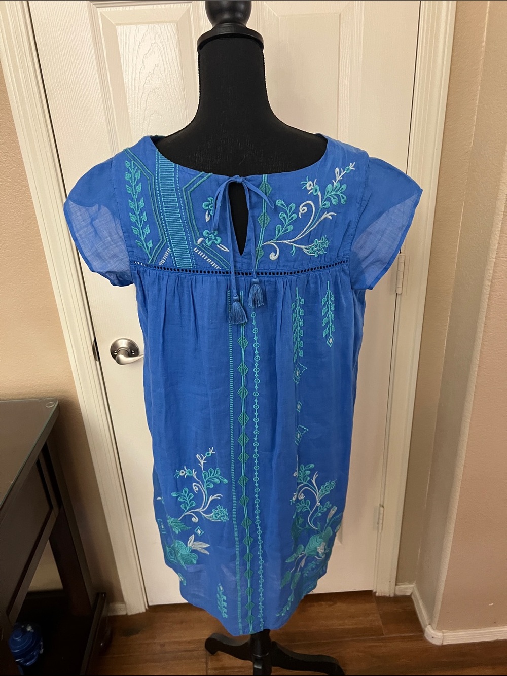 Johnny Was Blue Embroidered Cotton Tunic - Picture 4 of 4